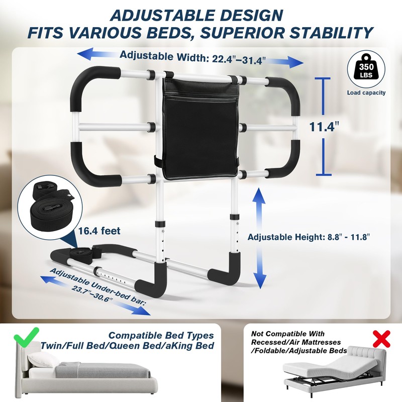 Bed Rails for Elderly Adults Safety, 350 lbs Adjustable Width