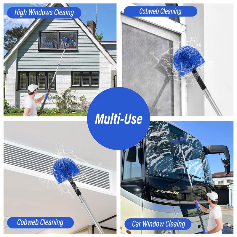 26FT Window Washing Kit with Extension Pole,High Reach Duster Kit,Cobweb
