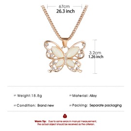 POYAMUSE Rose Gold Butterfly Chain Necklace with Crystal Beads Pendant – Aesthetic Opal Butterfly Jewelry for Women, Vintage Y2K Necklace, Butterfly Necklace for Women - Rose&White