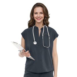 Women's Medical Surgical Scrub Top, Medical Work Clothing with a Stand-up Collar Design, Lightweight and Breathable for Healthcare Professionals (UK, Alpha, S, Regular, Regular, Charcoal Gray)