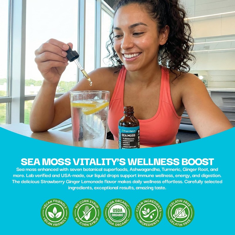 Ashwagandha & Turmeric Liquid Drops - Vitamin C, Sea Moss,