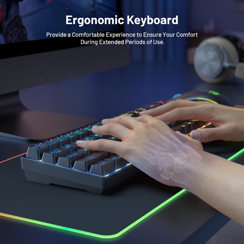 Snpurdiri 60% Wireless Gaming Keyboard and Mouse Combo,LED Backlit Rechargeable