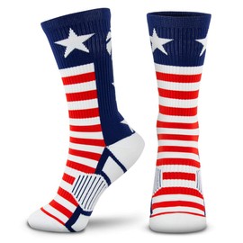 ChalkTalkSPORTS Basketball Performance Crew Socks - Patriotic Stars and Stripes - Basketball Mid-Calf Socks - Youth