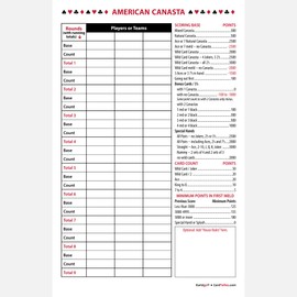 American Canasta Score Pads (5 Pads, 50 Sheets Each) Enjoy The Original! Proudly Made in The USA.