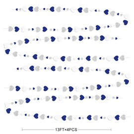 Pink Blume 16 m Navy Blue/Silver Love Heart Garlands, Silver, Royal Blue, Hanging Streamers/Banners for Anniversary, Valentine's Day, Engagement, Wedding, Baby, Bridal Shower, Birthday Party Decoration, Accessories