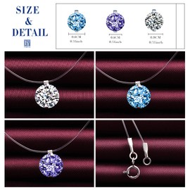 Yumilok Fashion Women's Necklace Transparent Fishing Line Necklace Zircon Clavicle Chain Crystal White Blue Purple with Pendant Mermaid Tears Jewellery Set for Women Girls, Sterling Silver, Cubic