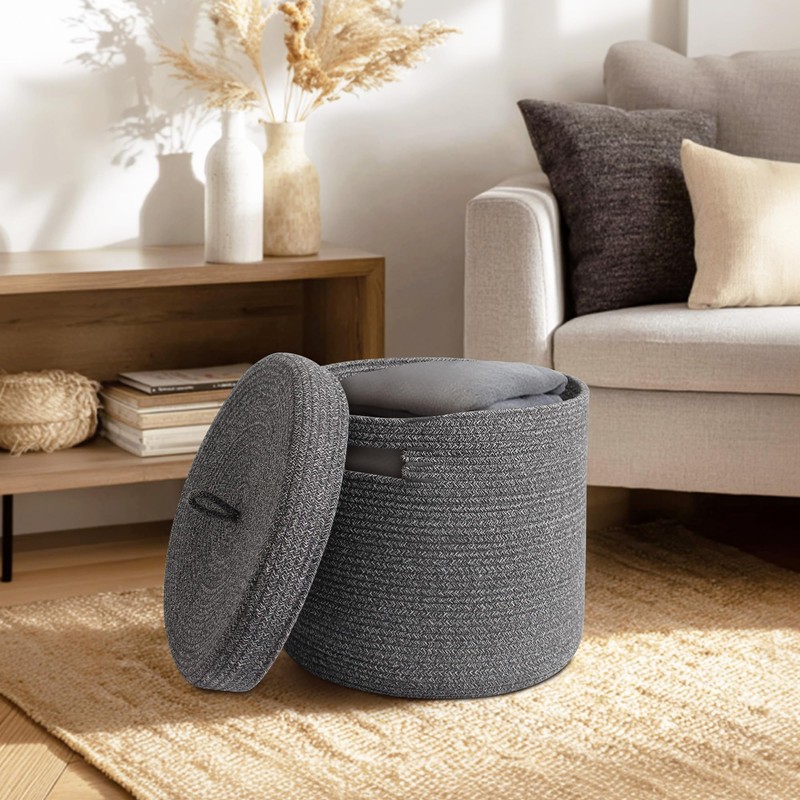 WILLITAT Storage Basket with Lid, Woven Blanket Storage for Living