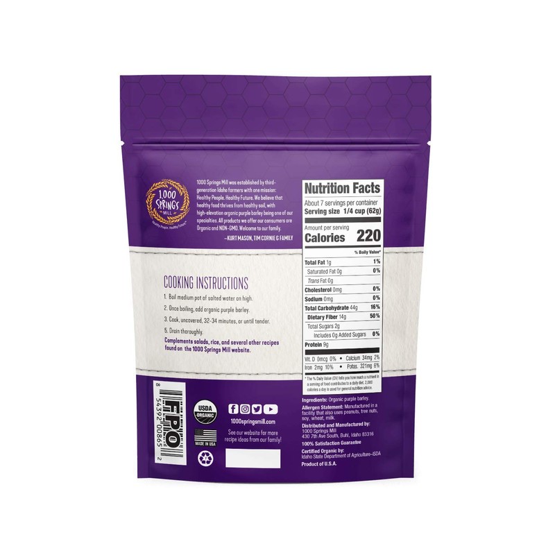 1000 Springs Mill - Organic Purple Barley | Used for