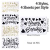 WANDIC 16PCS Happy Birthday Stickers for Balloons, Gold&Black Birthday Decals