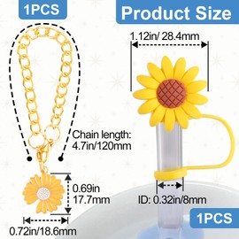 HINZIC 8mm Sunflower Straw Topper and Daisy Flower Pendant, Reusable Silicone Straw Cover Cap Valentines Wedding Mothers Drinking Water Cup Accessories