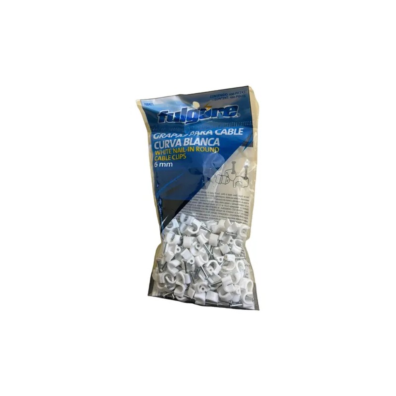 Bolsa Con 100 Grapas Para Cable Curva Blanca 6mm