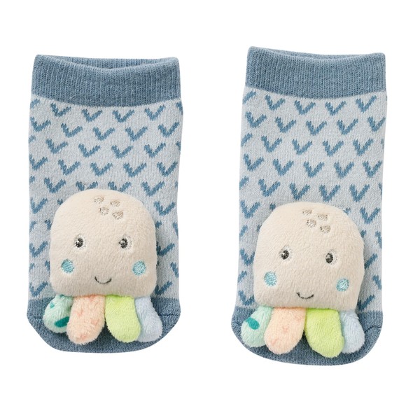 Fehn Baby Octopus Rattle Socks - Baby Socks with Rattle Function - Socks to Promote Motor Skills - Baby Clothing Ideal as First Socks - Educational Toy for Babies & Children from 0-12 Months