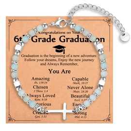 IKIATY 6th Grade Graduation Gifts for Girls Her, Elementary School Class of 2025 Graduation, Inspirational Christian Cross Bracelet Gifts for Niece Granddaughter Friends Daughter Sister