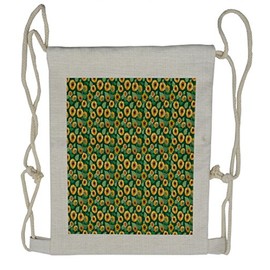Lunarable Sunflower Drawstring Backpack, Rural Field Pattern Folk, Sackpack Bag