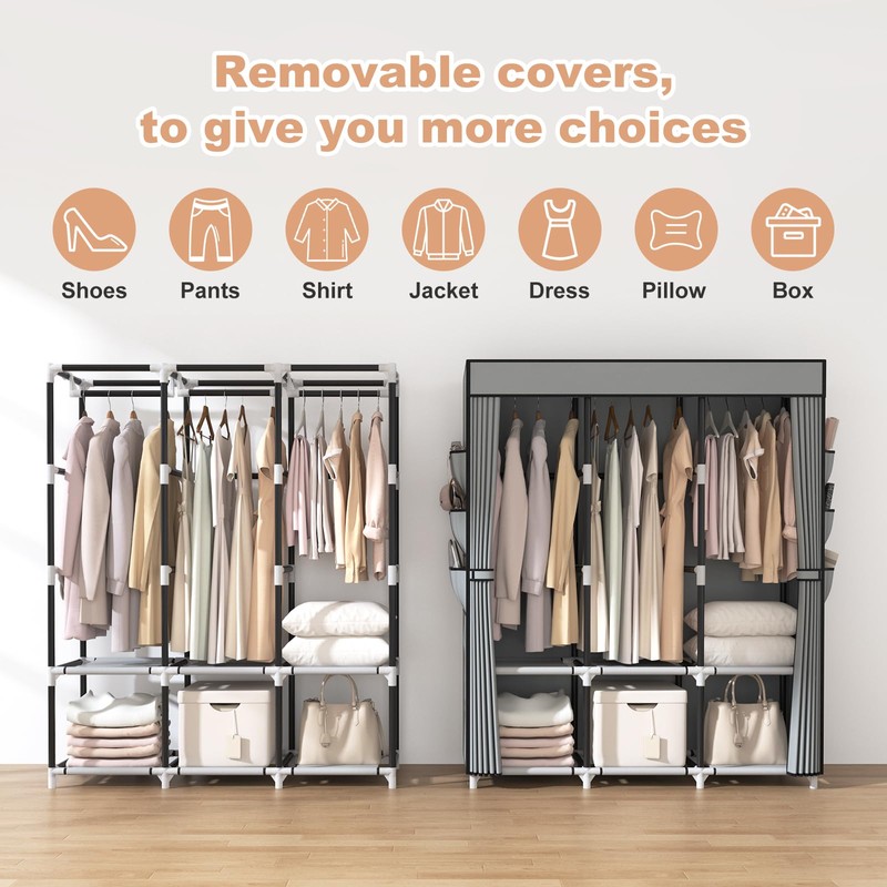 VTRIN Portable Closet Wardrobe for Hanging Clothes Closet with Cover,