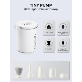 Qunature Portable Air Pump Mini Electric Pump for Inflatables with 1500mAh Battery Camping Light Rechargeable Inflate Deflate for Air Bed Mattress,Pool Floats,Swimming Ring,Vacuum Storage Bags