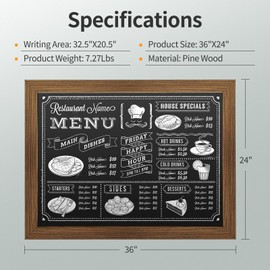 SHANTRA 36"x24" Magnetic Chalkboard - Wooden-Framed Large Blackboard For Homes & Offices, School - Hanging Magnetic Wall Board