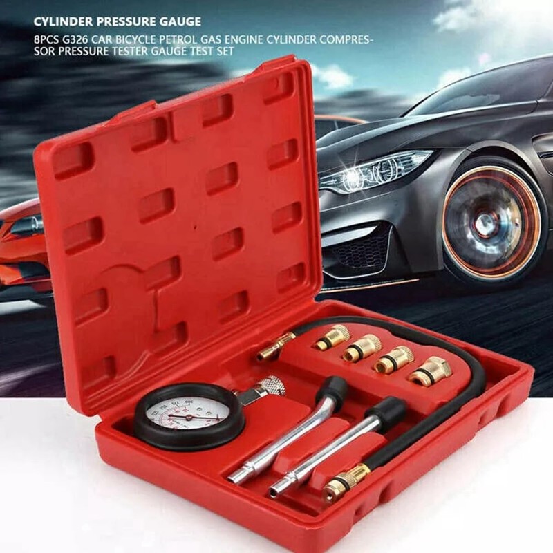 ZENWORYS 8Pcs Petrol Engine Cylinder Compression Tester Kit Gauge Tool
