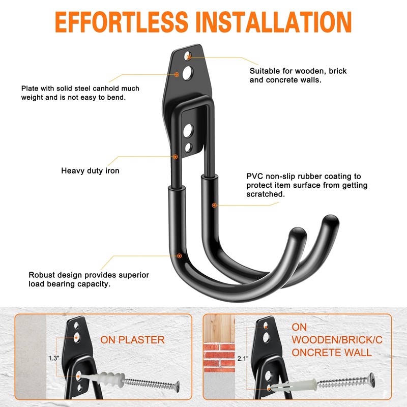 HUPBIPY Heavy Duty Garage Hooks 4 Pack, J Shaped Hanger,