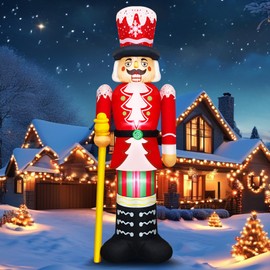 QEOIYDE Christmas Inflatables 8FT Nutcracker Figurine Red & White Soldier with Candy Cane Stripes, Staff & Crown Hat Festive Holiday Blow Up Decoration for for Lawn, Garden or Xmas Display