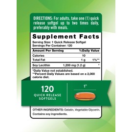 Nature's Truth Soy Lecithin Supplement 120 Softgels 1200mg Non GMO Gluten Free Choline Inositol