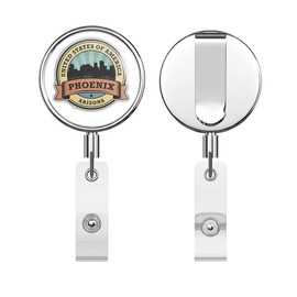 Phoenix City Arizona USA Label Round ID Badge Key Card Tag Holder Badge Retractable Reel Badge Holder with Belt Clip