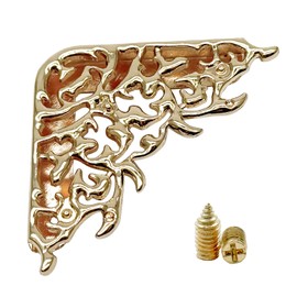 4Pcs 47x47mm Metal Book Corner Decorative Protector,Vintage Book Corner Protectors,Triangle Carved Decorative Angle Protector for Scrapbook Photo Album Diary Cover Menus Folder(Light Gold)