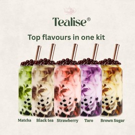 Tealise 10 Servings 5 Flavours Variety Pack Bubble Tea Kit Syrup-based Vegan Gift Bubble Tea Ready in 45 Seconds