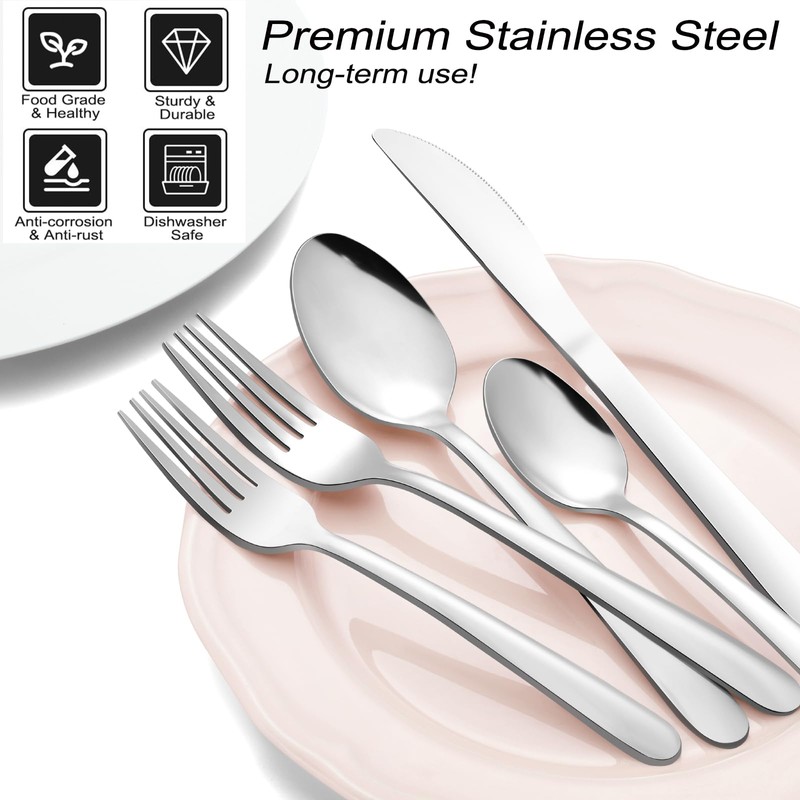 Pleafind 72-Pieces Silverware Set for 12, Flatware Set with Steak