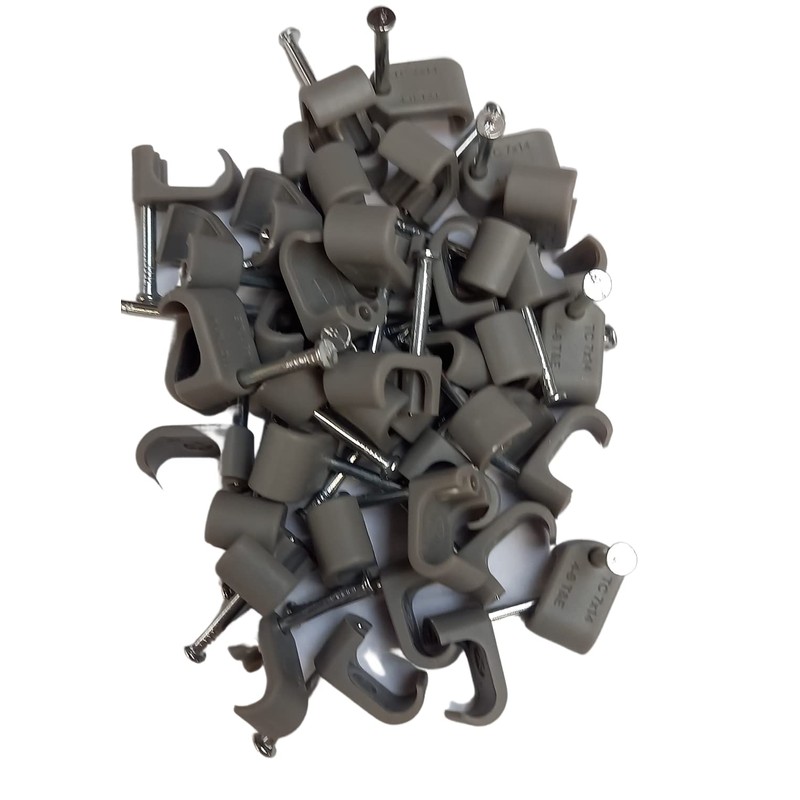 Twin & Earth Cable Clips & Fixing Nails Grey Flat
