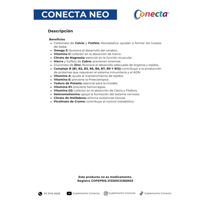 Conecta Neo Nutrición Esencial Mamá Bebé Tabs Sabor