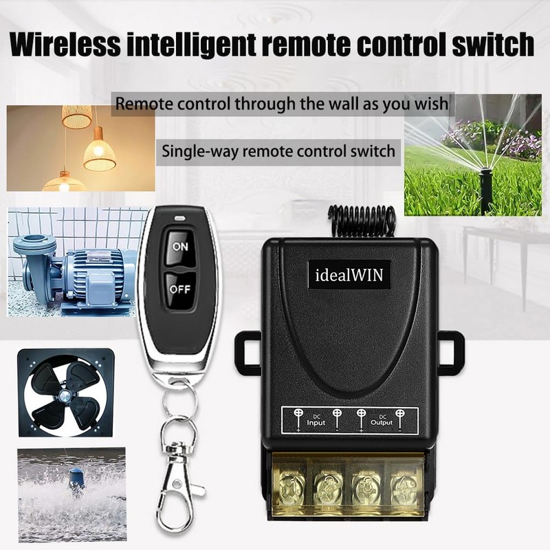 idealWIN Wireless Remote Switch with 328 ft Long Range,DC 12V/24V/48V/72V