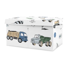 Sweet Jojo Designs Construction Truck Boy Small Fabric Toy Bin Storage Box Chest For Baby Nursery or Kids Room - Grey Yellow Black Blue and Green Transportation