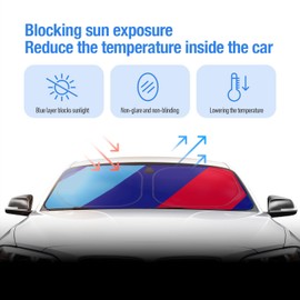 Car Windshield Sun Shade Blocks UV Rays Sun Visor Protector, Blue Material, No Reflected Glare, Sunshade for X1 X3 X5 (Blue)