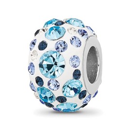 JewelryWeb 8.5mm 925 Sterling Silver Reflections Rhodium Plated Blue White Preciosa Crystal Bead-Bead Charm Pendant Necklace for Women