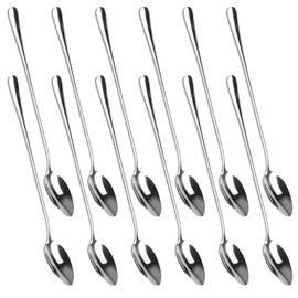 Pack of 12 Long Spoons, Latte Macchiato, 20 cm Cocktail Spoon, Long, Ice Cream Spoon, Long Handled Spoon, Long Drink Spoon, Stainless Steel for Iced Coffee, Ice Cream Cups, Milkshake Desserts,