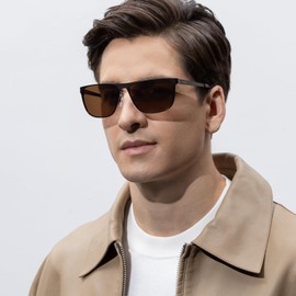 CARFIA Metal Men's Polarised Sunglasses UV400 Protection Spring Hinges Eyewear with Flat Rectangle Shape for Driving Outdoor Activities