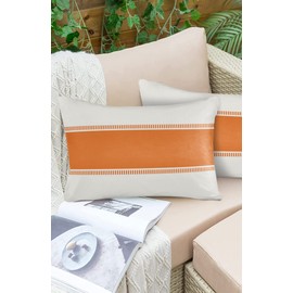 Outdoor Waterproof Throw Pillow Covers 20 x 12 Inches Set of 2 Orange White Stripes Minimalist Simple Pattern Decorative Cushion Cover Pillowcase for Garden Patio Tent Beach Livingroom Sofa Couch