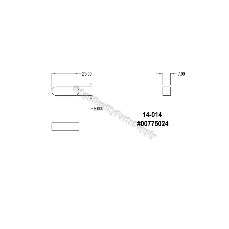 Finish mower Blade Spindle key, Servis Rhino # 00775024 Round