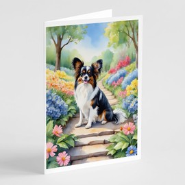 Caroline's Treasures Papillon Spring Path Greeting Cards Pack of 8 Blank Cards with Envelopes Whimsical A7 Size 5x7 Blank Note Cards