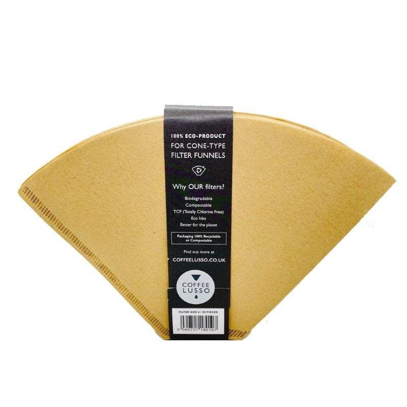 Size 6/No.6/1x6 Coffee Filter Papers by COFFEE LUSSO, Cone Shaped,