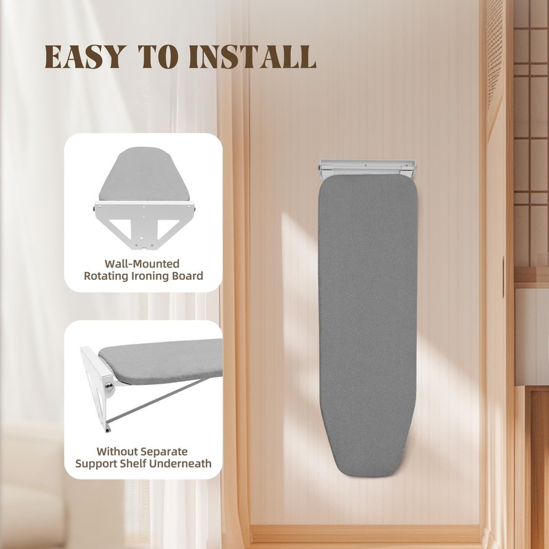 KONKENIE 160° Rotatable Wall Mounted Ironing Board 39"x12" Fold Down