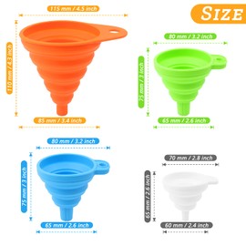 Kitchen Funnel Set 4 Pack - Food Grade Silicone Funnels for Kitchen Use, Filling Bottles - Small Funnel, Space-Saving Design - Easy to Clean and Store - Multifunctional Solution for Cooking Needs