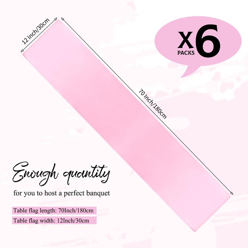 YMHPRIDE 6 Pack Pink Table Runner Satin Table Runner, 12x72