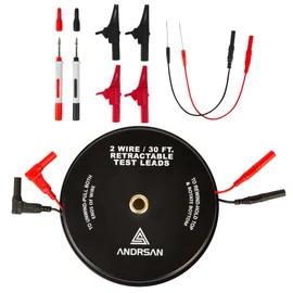 2 Wire 30 ft Retractable Test Leads with 4 mm Banana Plugs, 18 AWG Multimeter Test Leads with 4 Alligator Clips, 2 Test Probes and 2 Wire Piercing Probes, Test Lead Kit for Testing Electrical Circuits