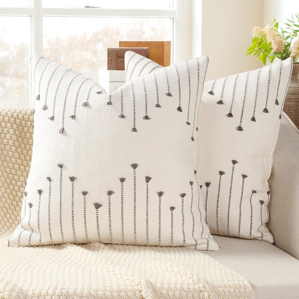 YCOLL Pillow Cover 24x24 Set of 2 Neutral Woven Decorative