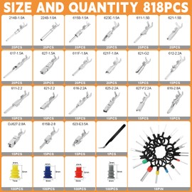 813 Piece Connector Pins Kit, 21 Types 395 Pieces 1/1.5/1.8/2.2/2.3/2.5/2.8/3.5 mm Male and Female Crimper Connection Pin, Car Motorcycle Electrical Connector Pins Kit