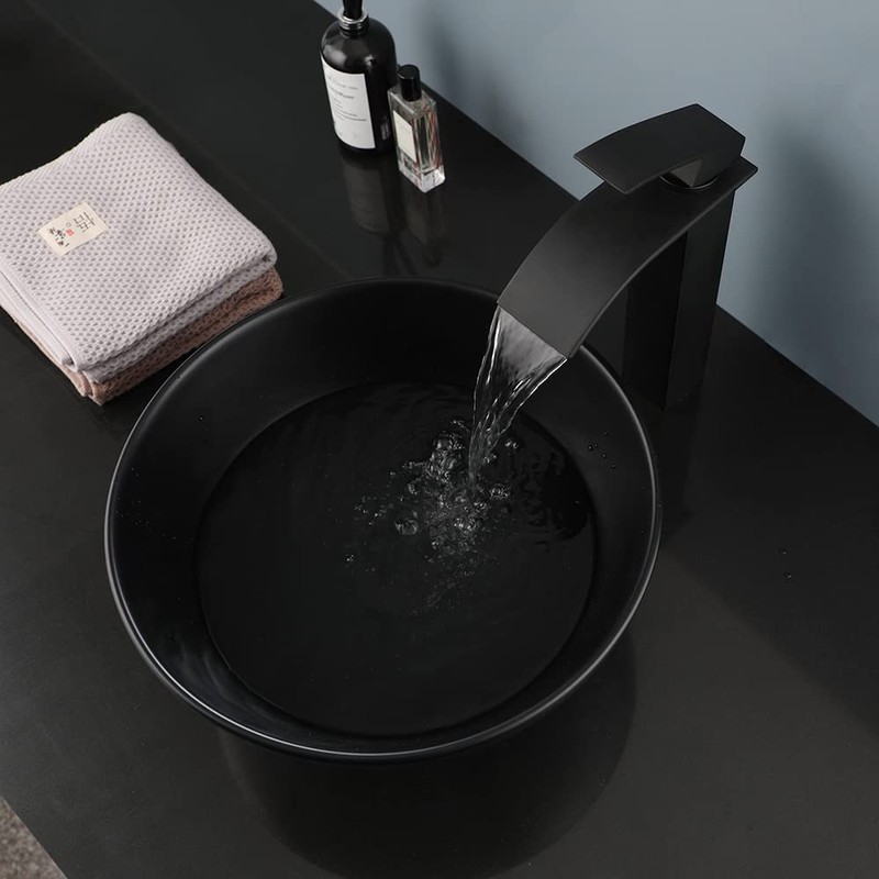 KECTIAKL Bathroom Vessel Sink 13 Inch Black Ceramic Sink with