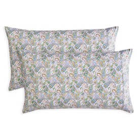 Elegant Comfort Ultra Soft Set of 2 Floral Print Pillowcases - 1500 Premium Hotel Quality Microfiber, Soft and Smooth Envelope Closure 2-Piece Pillow Covers - Standard/Queen, Paisley Teal