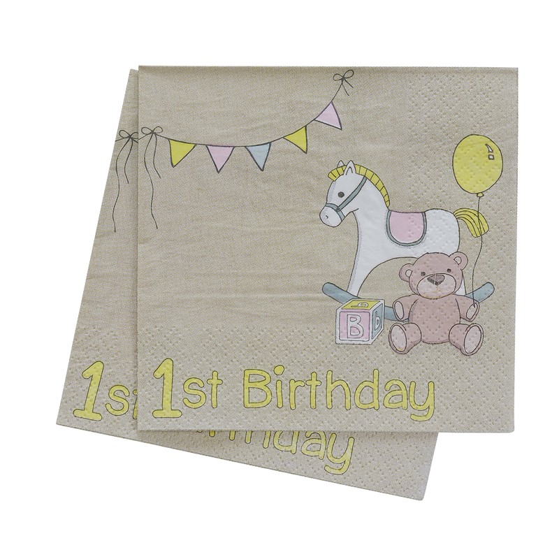 Ginger Ray 1st Birthday Party Paper Napkins – Rock-a-Bye Baby